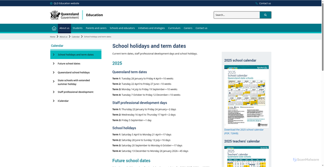 Security scan screenshot of https://education.qld.gov.au/about-us/calendar/term-dates