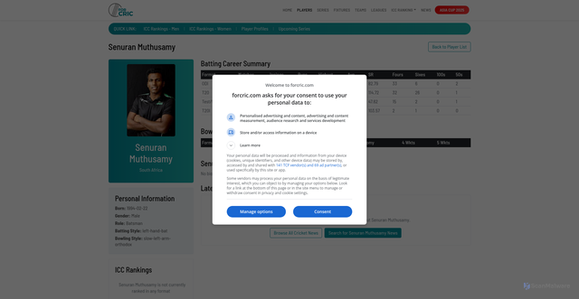 Security scan screenshot of https://www.forcric.com/profiles/6038/enuran-uthusamy