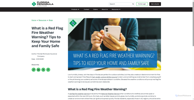 Security scan screenshot of https://www.floridapeninsula.com/blog/what-is-a-red-flag-fire-weather-warning-tips-to-keep-your-home-and-family-safe