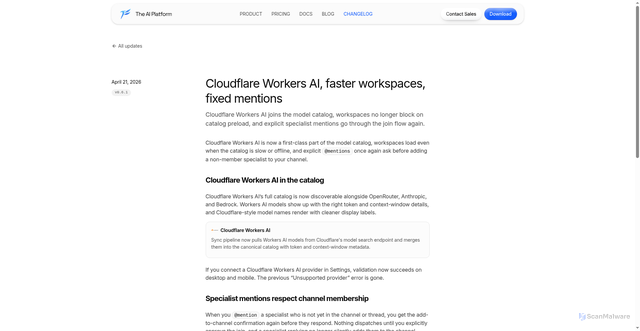 Security scan screenshot of https://theaiplatform.app/changelog/2026-04-21/