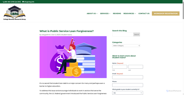 Security scan screenshot of https://cbrg.info/what-is-public-service-loan-forgiveness/