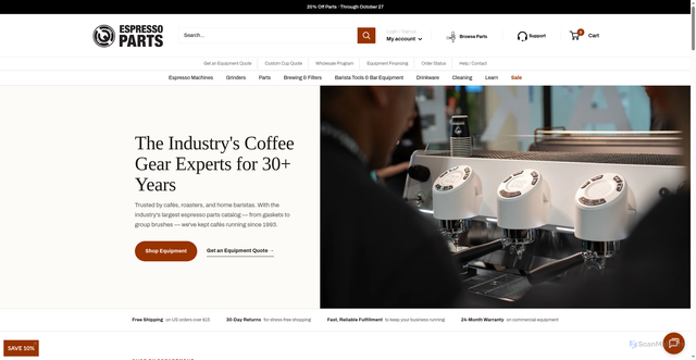 Security scan screenshot of https://espressoparts.com