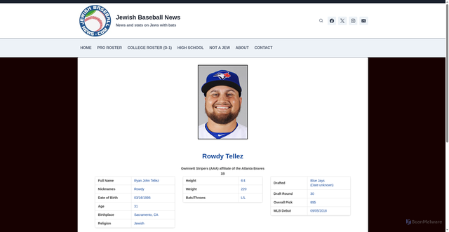 Security scan screenshot of https://jewishbaseballnews.com/players/rowdy-tellez/