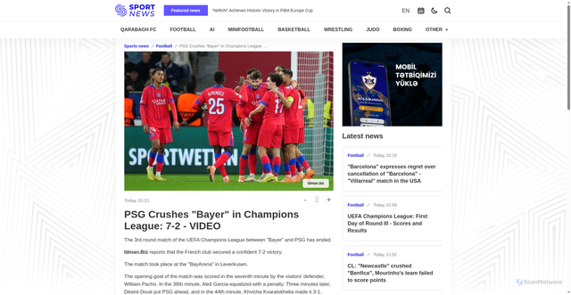 Security scan screenshot of https://sportnews.az/en/football/psg-crushes-bayer-in-champions-league-7-2-video