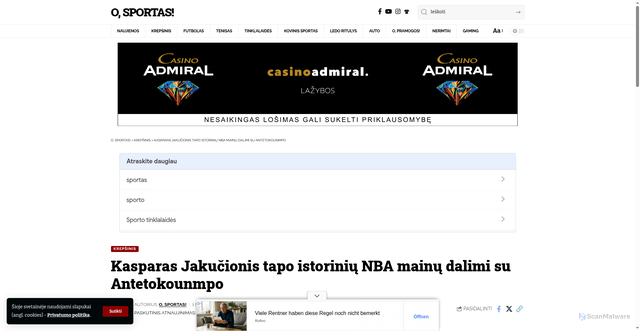Security scan screenshot of https://osportas.lt/kasparas-jakucionis-tapo-istoriniu-nba-mainu-dalimi-su-antetokounmpo/