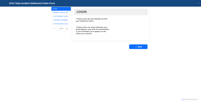 Security scan screenshot of https://att-prod-forms.ksacms.com/efiling/fr/eform/telecomdatasettlement_claimform/new?form-version=1&fr-wizard-page=section-1