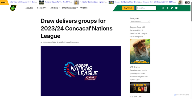 Security scan screenshot of https://jff.football/draw-delivers-groups-for-2023-24-concacaf-nations-league/