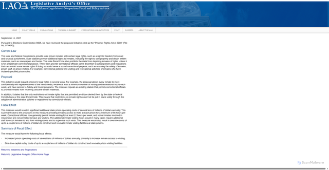 Security scan screenshot of https://www.lao.ca.gov/ballot/2007/070679.aspx