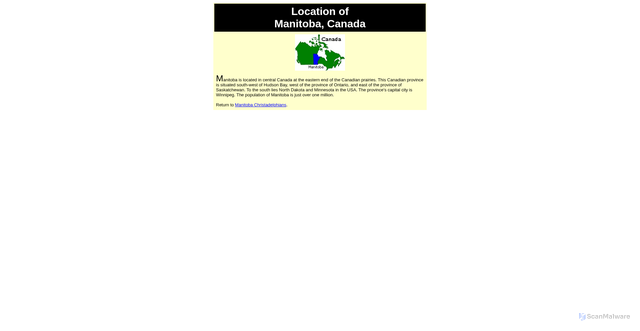 Security scan screenshot of https://christadelphia.org/manitoba/locationofmanitoba.html