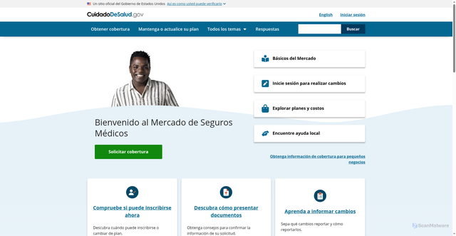 Security scan screenshot of https://cuidadodesalud.gov