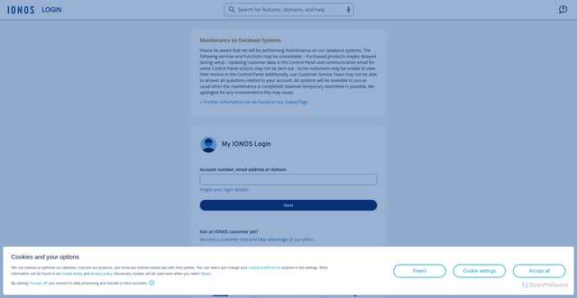 Security scan screenshot of https://login.ionos.co.uk/