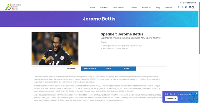 Security scan screenshot of https://cagspeakers.com/jerome-bettis/