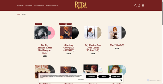 Security scan screenshot of https://shop.reba.com/collections/music