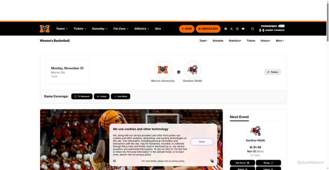 Security scan screenshot of https://mercerbears.com/news/2025/11/9/womens-basketball-bears-host-gardner-webb-on-monday-night