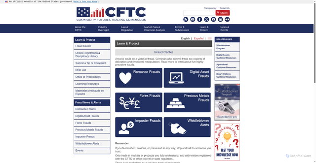 Security scan screenshot of https://www.cftc.gov/LearnAndProtect