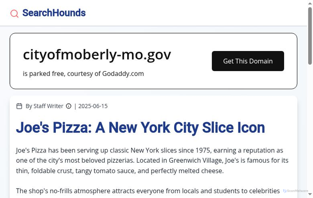 Security scan screenshot of https://cityofmoberly-mo.gov/