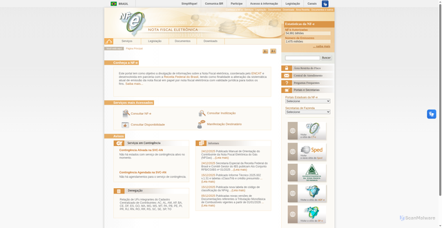 Security scan screenshot of https://www.nfe.fazenda.gov.br