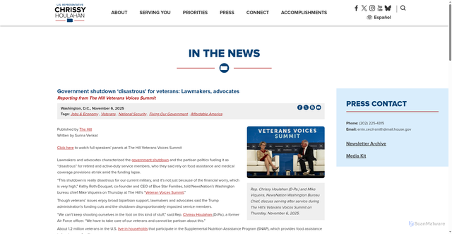 Security scan screenshot of https://houlahan.house.gov/news/documentsingle.aspx?DocumentID=4809