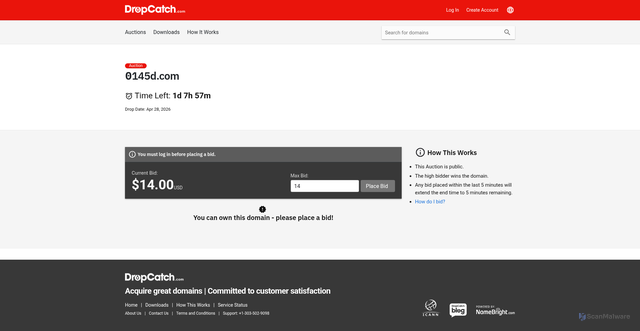 Security scan screenshot of https://0145d.com/
