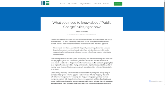 Security scan screenshot of https://maineequaljustice.org/about-us/blog/what-you-need-to-know-about-public-charge-rules-right-now/
