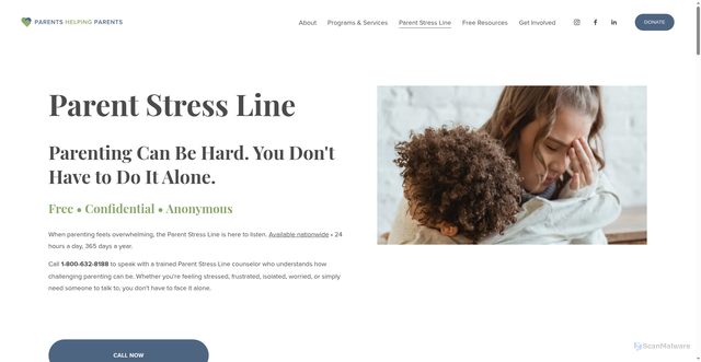 Security scan screenshot of https://parentshelpingparents.org/stressline