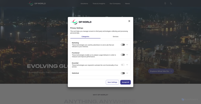 Security scan screenshot of https://www.dpworld.com/en
