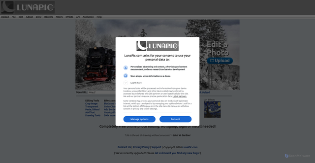 Security scan screenshot of https://lunapic.com