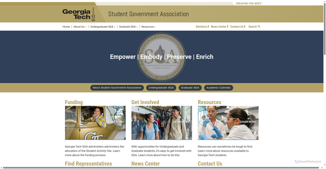 Security scan screenshot of https://www.sga.gatech.edu/