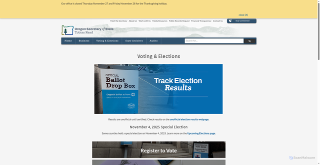 Security scan screenshot of https://sos.oregon.gov/voting-elections/Pages/default.aspx