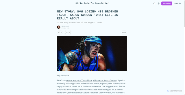 Security scan screenshot of https://mirinfader.substack.com/p/new-story-how-losing-his-brother