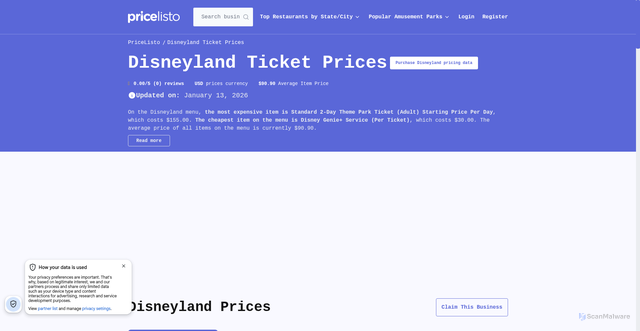 Security scan screenshot of https://amusement-parks.pricelisto.com/disneyland