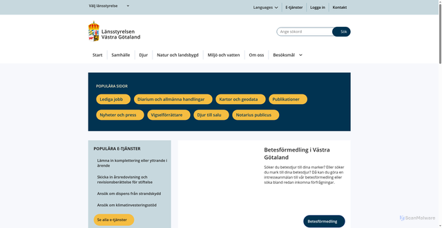 Security scan screenshot of https://www.lansstyrelsen.se/vastragotaland