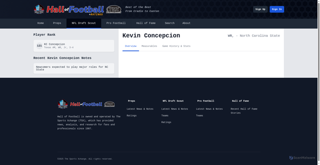 Security scan screenshot of https://www.nfldraftscout.com/cfb/bio/1092970