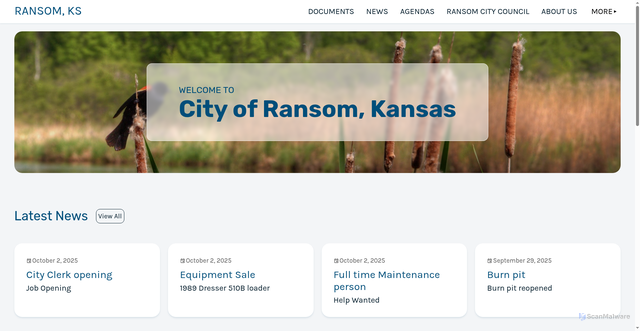 Security scan screenshot of https://cityofransomks.gov/