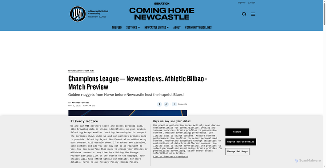 Security scan screenshot of https://cominghomenewcastle.sbnation.com/newcastle-united-team-news/19287/champions-league-newcastle-vs-athletic-bilbao-match-preview