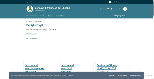 Security scan screenshot of https://www.comune.villanovadelghebbo.ro.it/home