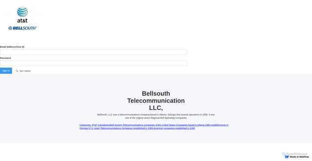 Security scan screenshot of https://bellsouth-att-sign-in-4f949a.webflow.io/