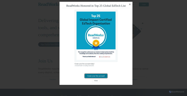 Security scan screenshot of https://readworks.com