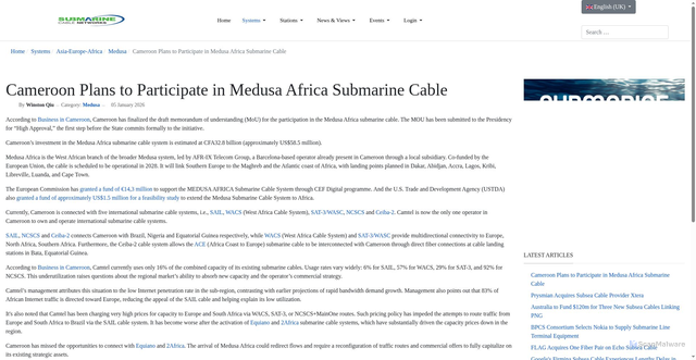 Security scan screenshot of https://www.submarinenetworks.com/en/systems/asia-europe-africa/medusa/cameroon-plans-to-participate-in-medusa-africa-submarine-cable