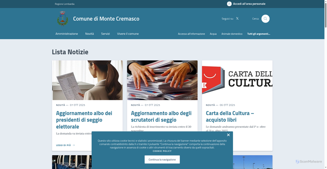 Security scan screenshot of https://comune.montecremasco.cr.it/