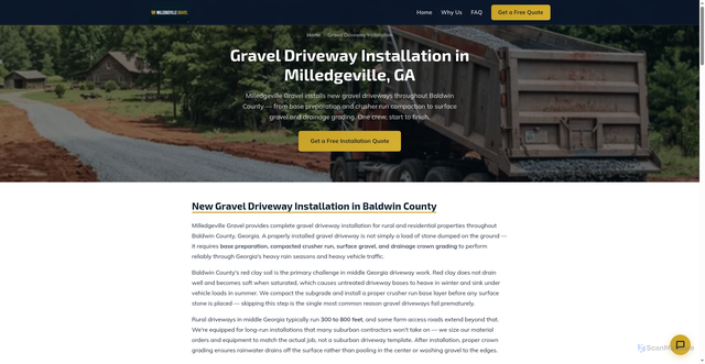 Security scan screenshot of https://milledgevillegravel.com/gravel-driveway-installation.html