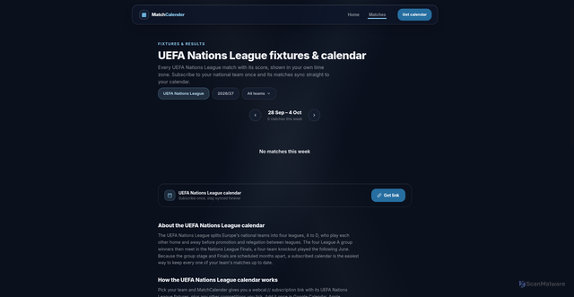 Security scan screenshot of https://matchcalender.com/uefa-nations-league