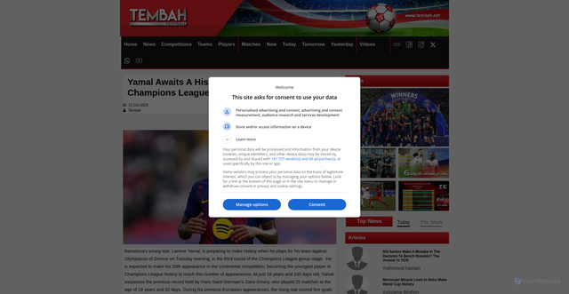 Security scan screenshot of https://tembah.net/news?nid=78250