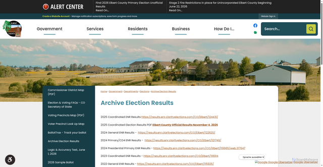Security scan screenshot of https://www.elbertcounty-co.gov/571/Archive-Election-Results