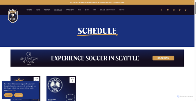 Security scan screenshot of https://www.reignfc.com/schedule