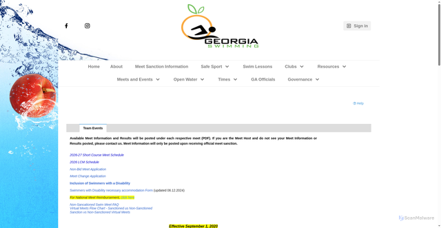 Security scan screenshot of https://www.gaswim.org/EventsCurrent.jsp