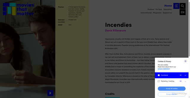 Security scan screenshot of https://moviesthatmatter.nl/en/film/incendies/