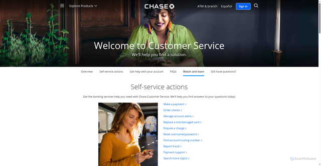 Security scan screenshot of https://www.chase.com/digital/customer-service
