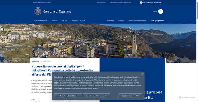 Security scan screenshot of https://www.comune.capriana.tn.it/