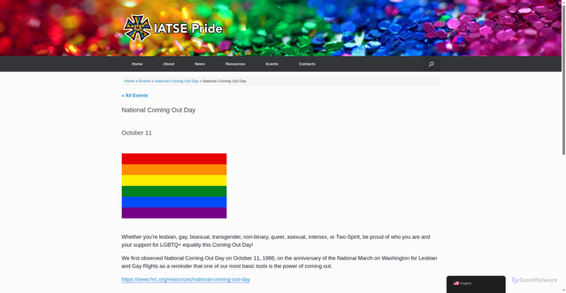 Security scan screenshot of https://pride.iatse.net/event/national-coming-out-day-2025-10-11/